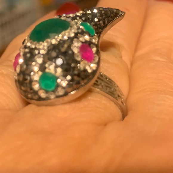 Beautiful natural emerald and ruby ring/earrings - Picture 2 of 5